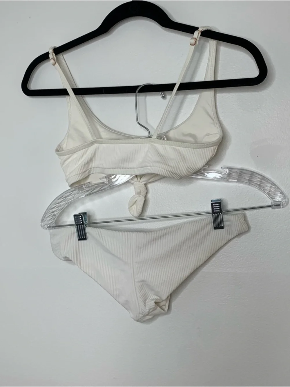 Frankie's Bikinis white Ribbed Knot Bikini Set small top medium bottom
